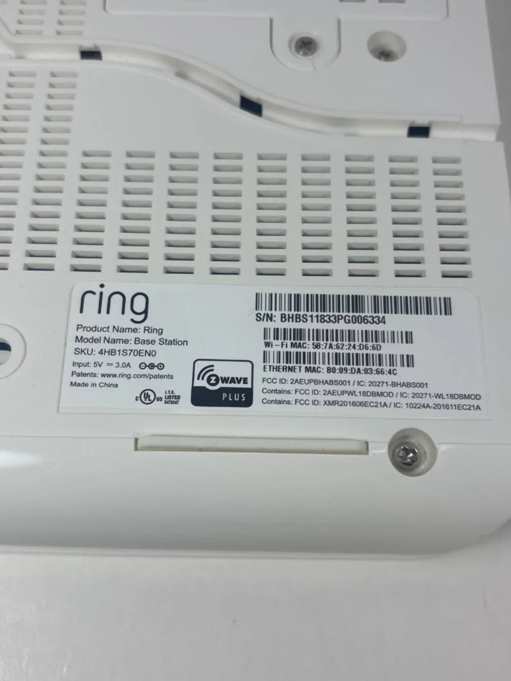 Ring Alarm Base Station -1st Gen- 4HB1S70EN0 w/ AC Adapter. Unknown Registration